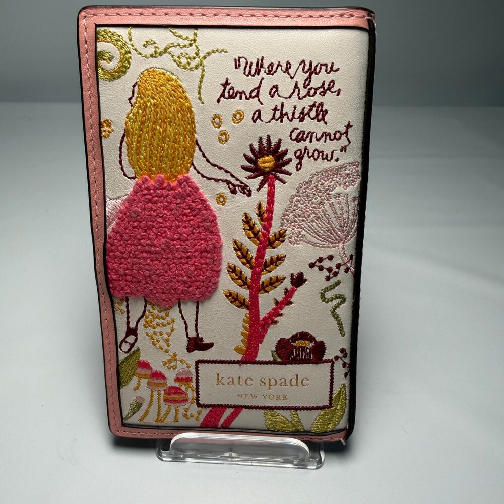 Kate Spade Leather Wallet - Storyteller Secret Garden Embroidered Slim Bifold